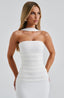 Shiloh | Strapless Satin Dress with Mesh Scarf