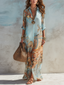 Shirt Dress | Blue Print, Self-Tie Waist, Midi Length 0
