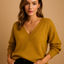 Sweater | Ribbed V-Neckline, Relaxed Fit 5