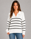 Sweater | Striped Pattern, Open Polo Collar 0