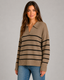 Sweater | Striped Pattern, Open Polo Collar 1