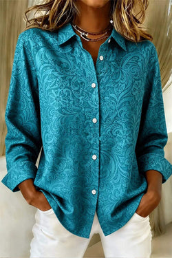 Women's Teal Floral Shirt | Long Sleeve Button-Up Blouse – MARA