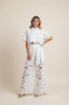 Two-Piece Set | Floral Cut-Out Top, Wide-Leg Pants 0