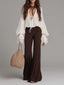Two Piece Set | Lace Up Blouse, Wide Leg Flare Pants 0