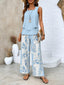Two Piece Set | Square Neckline, Blue Plant Print 0