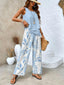 Two Piece Set | Square Neckline, Blue Plant Print 2