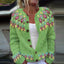 Women’s Green Floral Yoke Knitted Cardigan