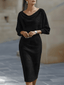 White Midi Dress | Draped Cowl Neckline, Batwing Sleeves 2