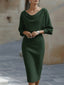 White Midi Dress | Draped Cowl Neckline, Batwing Sleeves 3
