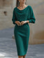 White Midi Dress | Draped Cowl Neckline, Batwing Sleeves 5