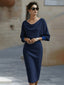 White Midi Dress | Draped Cowl Neckline, Batwing Sleeves 7