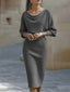 White Midi Dress | Draped Cowl Neckline, Batwing Sleeves 9