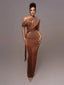 Women’s Asymmetric Draped Evening Maxi Dress