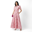 Women’s Belted Jacquard Maxi Dress with Puff Sleeves