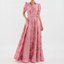 Women’s Belted Jacquard Maxi Dress with Puff Sleeves