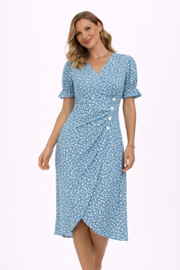 Women’s Button-Detail Wrap Midi Dress