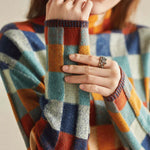 Women’s Checkered Long-Sleeve Turtleneck Sweater