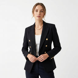 Women’s Double-Breasted Tailored Blazer with Gold Button Detail