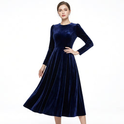 Women’s Elegant Long Sleeve Midi Dress with Fitted Bodice