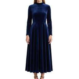 Women’s Elegant Long Sleeve Midi Dress with Fitted Bodice
