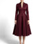Women’s Elegant Long Sleeve Midi Dress with V-Neck and Flared Skirt