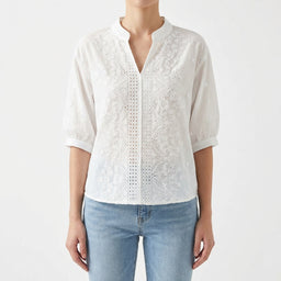 Women’s Embroidered V-Neck Puff Sleeve Blouse