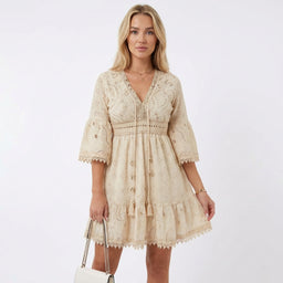 Women’s Eyelet Lace V-Neck Mini Dress