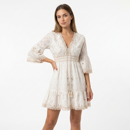 Women’s Eyelet Lace V-Neck Mini Dress