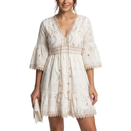 Women’s Eyelet Lace V-Neck Mini Dress