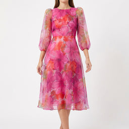 Women’s Floral Print Long Sleeve Midi Dress