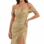 Women’s Glamour Sequin Evening Maxi Dress with Cold-Shoulder Detail