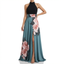 Women’s Halter Neck Floral Print Maxi Dress with Front Slit