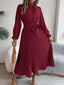Women’s High-Neck Pleated Midi Dress with Tie Belt