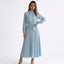 Women’s High-Neck Pleated Midi Dress with Tie Belt