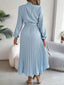 Women’s High-Neck Pleated Midi Dress with Tie Belt
