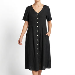 Women’s Linen Button-Front Summer Mini Dress with Relaxed Fit
