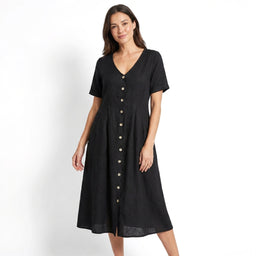 Women’s Linen Button-Front Summer Mini Dress with Relaxed Fit
