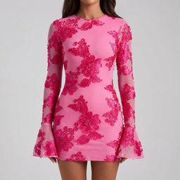 Women’s Long-Sleeve Floral Bodycon Mini Dress