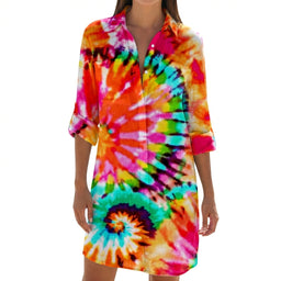 Women’s Long Button-Front Shirt Dress with Collar