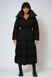 Women’s Long Quilted Winter Coat with Belt