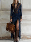 Women’s Long Sleeve Embroidered Fringe Maxi Dress