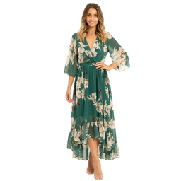 Women’s Long Sleeve Floral Wrap Midi Dress
