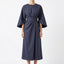Women’s Midi-Length Dress with Lantern Sleeves and Waist Belt