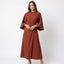 Women’s Midi-Length Dress with Lantern Sleeves and Waist Belt