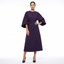 Women’s Midi-Length Dress with Lantern Sleeves and Waist Belt