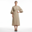 Women’s Midi-Length Dress with Lantern Sleeves and Waist Belt