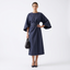 Women’s Midi-Length Dress with Lantern Sleeves and Waist Belt