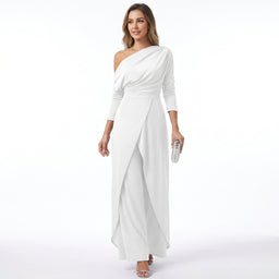 Women’s One-Shoulder Tailored Jumpsuit with Draped Detail