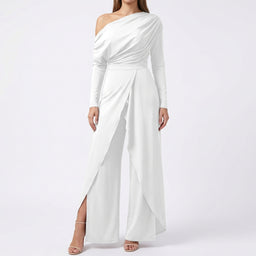 Women’s One-Shoulder Tailored Jumpsuit with Draped Detail