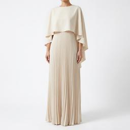 Women’s Pleated Maxi Dress with Cape Overlay